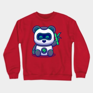 Cute Panda Robot Holding Bamboo Cartoon Crewneck Sweatshirt